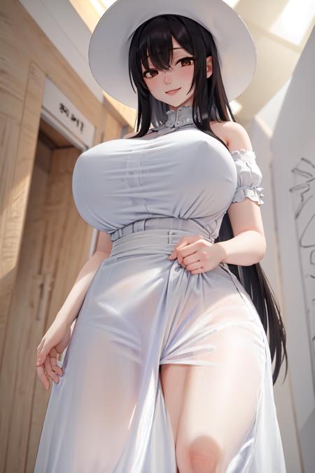 26641-2852116130-fitting room, 1girl, curtains, hasshaku-sama, tall female, from below, gigantic breasts, hair over one eye, wide hips, looking a.png